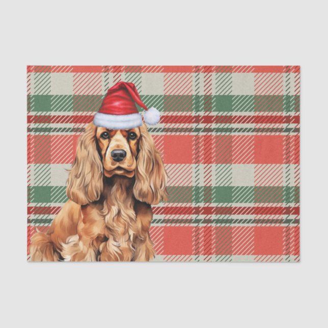 Papel De Seda Navidades de Perro Español Cocker Red Plaid (Anverso)