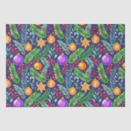 Papel De Seda Navidades de pino y ornamentos de color púrpura