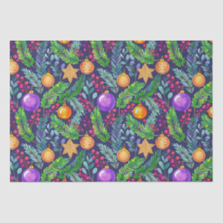 Papel De Seda Navidades de pino y ornamentos de color púrpura