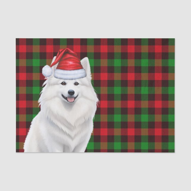 Papel De Seda Navidades de Plaid American Eskimo Dog Holiday (Anverso)