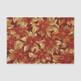 Papel De Seda Navidades de Poinsettias Rojas Gold Vintage