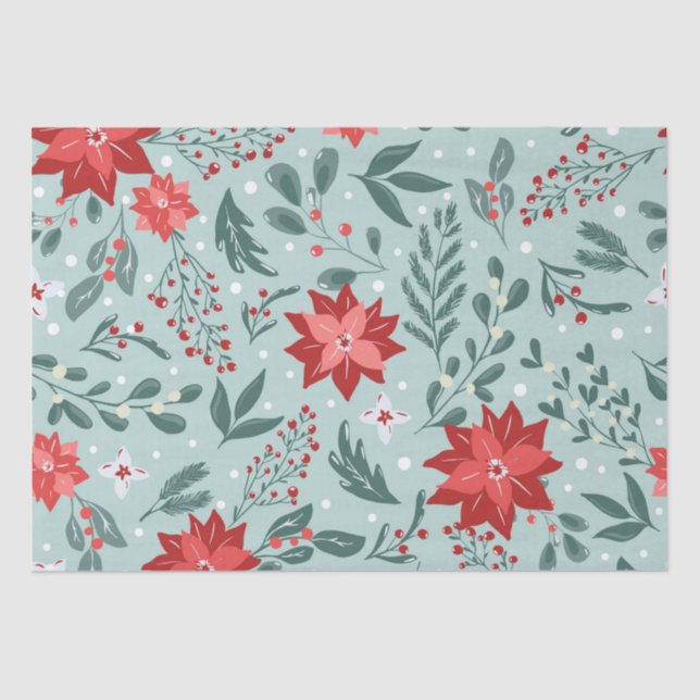 Papel De Seda Navidades de Poinsettias y Holly Berries (Anverso)