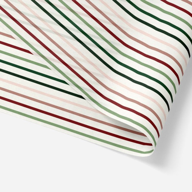 Papel De Seda Navidades de rayas en rojo, verde y beige (transparent tissue paper - stripes pattern in red, green and beige for adult christmas gifts)