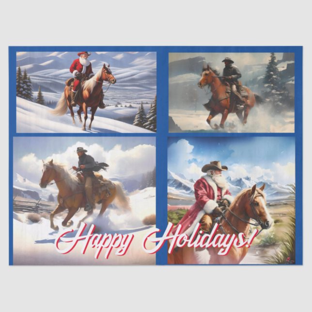 Papel De Seda Navidades de Santa Claus y Cowboys (Anverso)