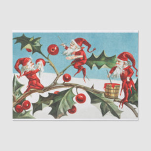 Papel De Seda Navidades de Santa Elves pintando bayas en hojas