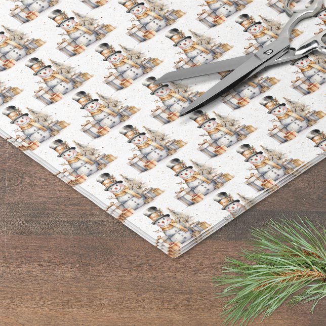 Papel De Seda Navidades de Snowman en invierno blanco negro (Black White Winter Snowman Christmas Tissue Paper)