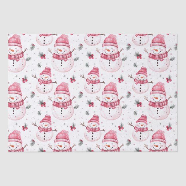 Papel De Seda Navidades de Snowman Rosado (Anverso)