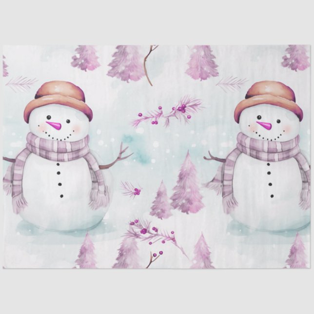 Papel De Seda Navidades de Snowmen en árboles navideños Holly Be (Anverso)