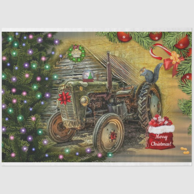 Papel De Seda Navidades de tractores de granjas verdes de cosech (Anverso)