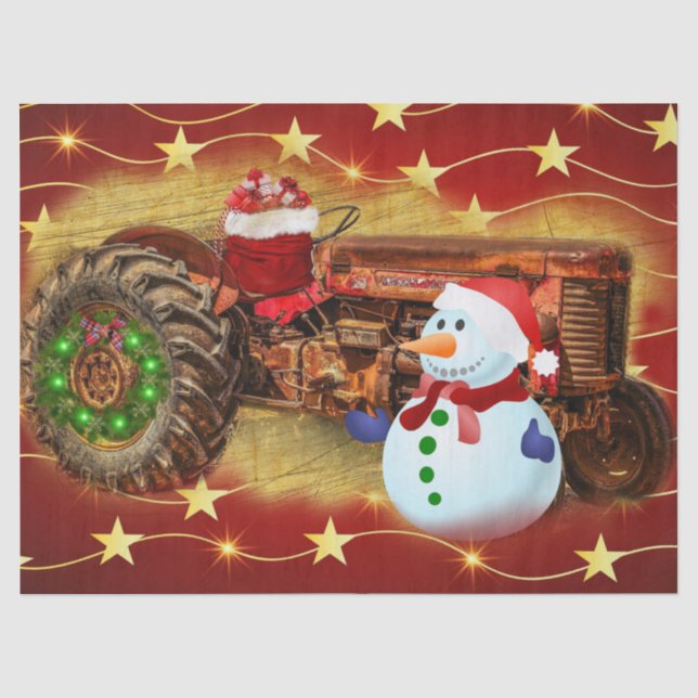 Papel De Seda Navidades de Tractores Rojos de Frosty (Anverso)