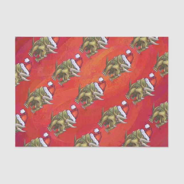 Papel De Seda Navidades De Triceratops En Rojo (Anverso)