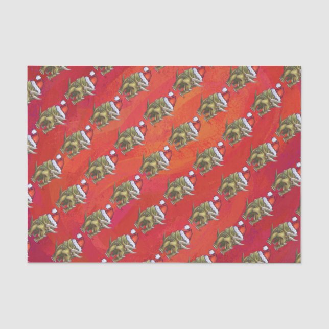 Papel De Seda Navidades De Triceratops En Rojo (Anverso)