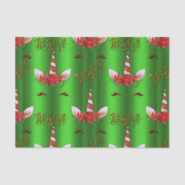 Papel De Seda Navidades de unicornio creen que es verde (Anverso)