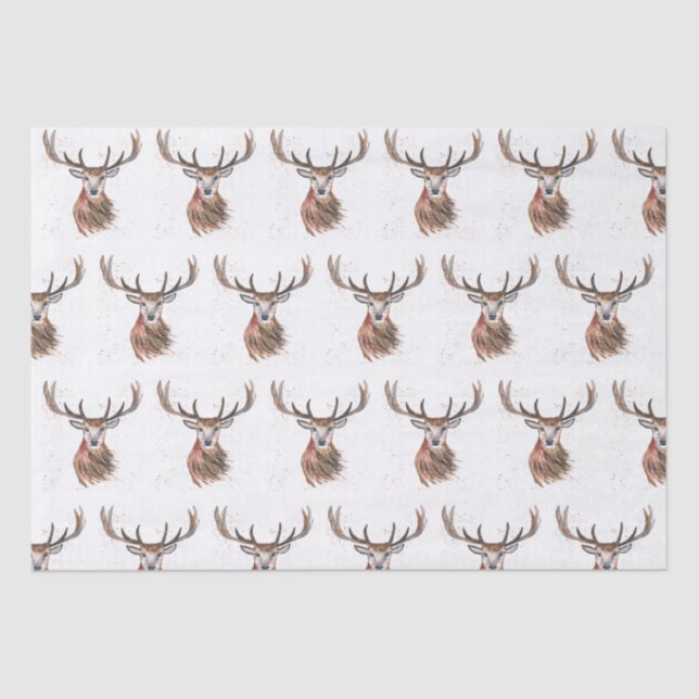 Papel De Seda Navidades de venado acuarela Patrón Woodland Brown (Anverso)
