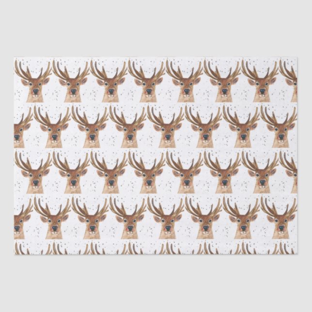 Papel De Seda Navidades de venado acuarela Patrón Woodland Brown (Anverso)