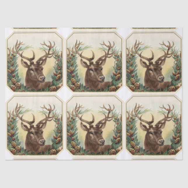 PAPEL DE SEDA NAVIDADES DEER CON PINO CONE CROWN (Anverso)