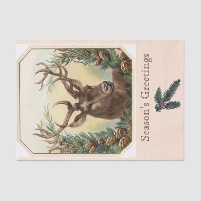 Papel De Seda NAVIDADES DEER, PINE CONES Saludos de temporada de (Anverso)