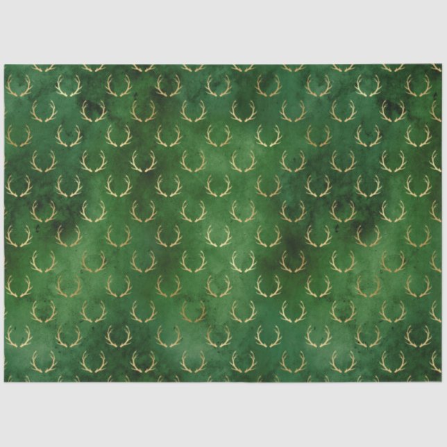 Papel De Seda Navidades del Boho Green Gold Antlers (Anverso)