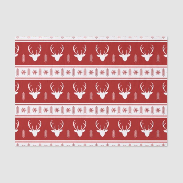 Papel De Seda Navidades del Boho Red White Reindee Snowflake (Anverso)