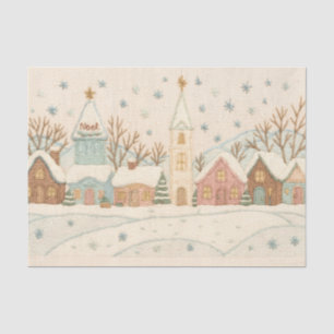 Papel De Seda Navidades del bordado en escena de aldea Snowy