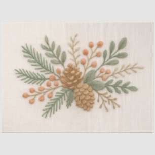 Papel De Seda Navidades del bordado Floral Sprig Pinecone Cream