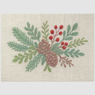 Papel De Seda Navidades del bordado Floral Sprig Pinecone Rojo