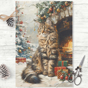 Papel De Seda Navidades del gato Maine Coon Decoupage vintage