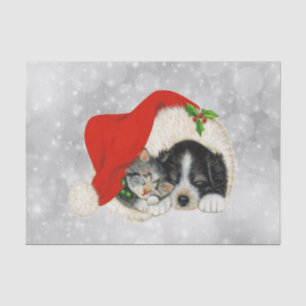 Papel De Seda Navidades del gato Santa Cap Cute Dog