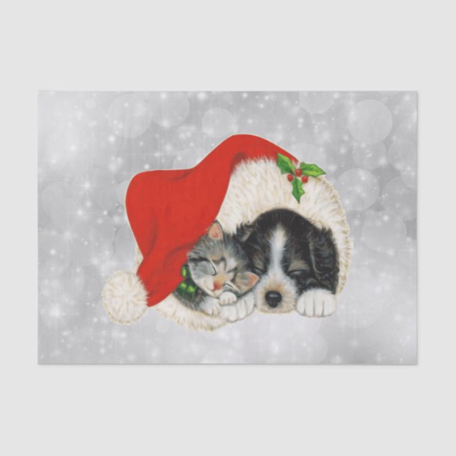Papel De Seda Navidades del gato Santa Cap Cute Dog (Anverso)
