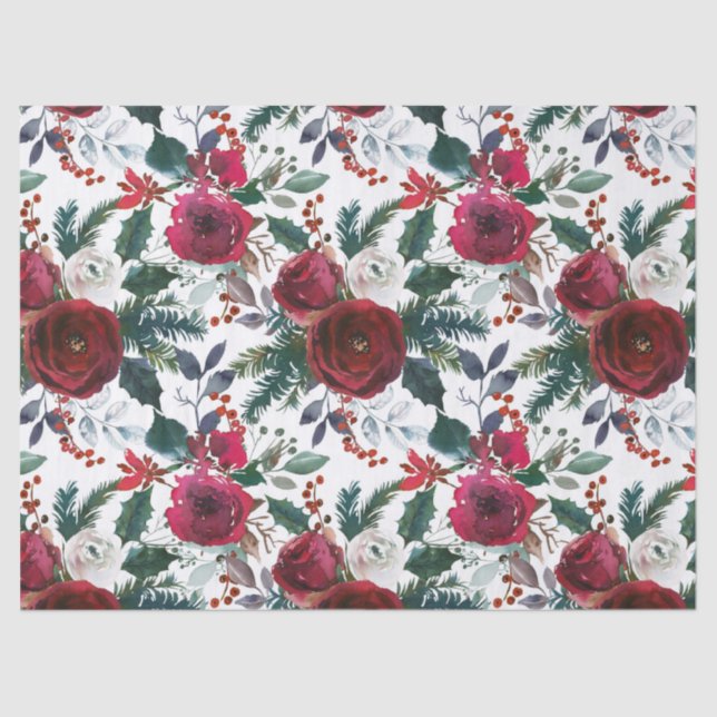Papel De Seda Navidades del Mistletoe Rojo de Granada de vacacio (Anverso)
