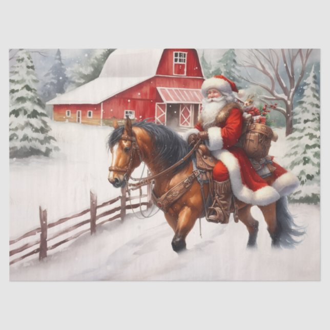 Papel De Seda Navidades del oeste de Santa en Horseback (Anverso)