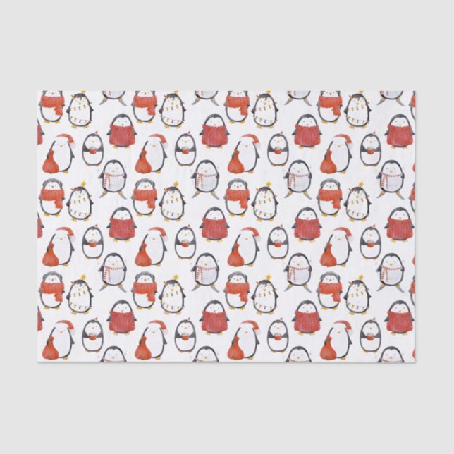 Papel De Seda Navidades del patrón de pingüinos festivos (Anverso)