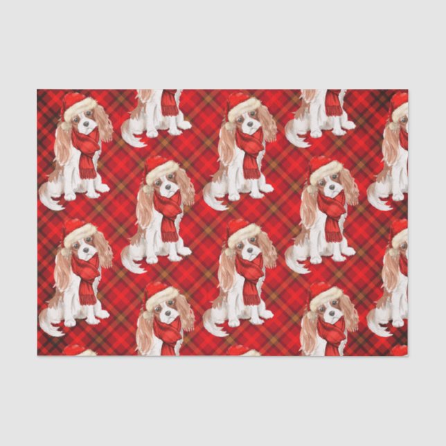 Papel De Seda Navidades del rey Charles Dog de la Red Plaid Cava (Anverso)