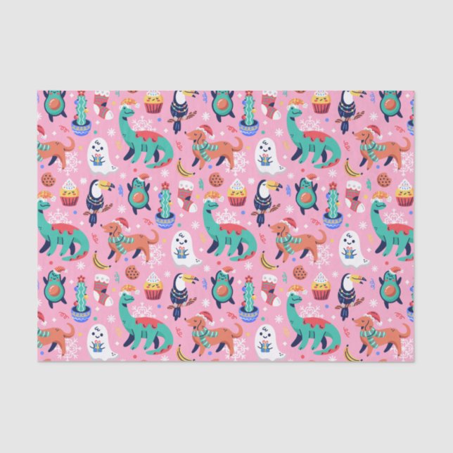 Papel De Seda Navidades divertidos Dinosaurio Perro Perro Aguaca (Anverso)