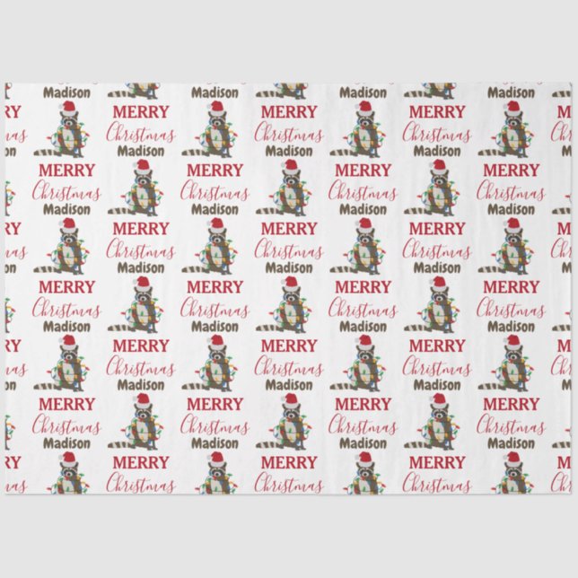 Papel De Seda Navidades divertidos Raccoon Santa Hat Xmas Luces (Anverso)