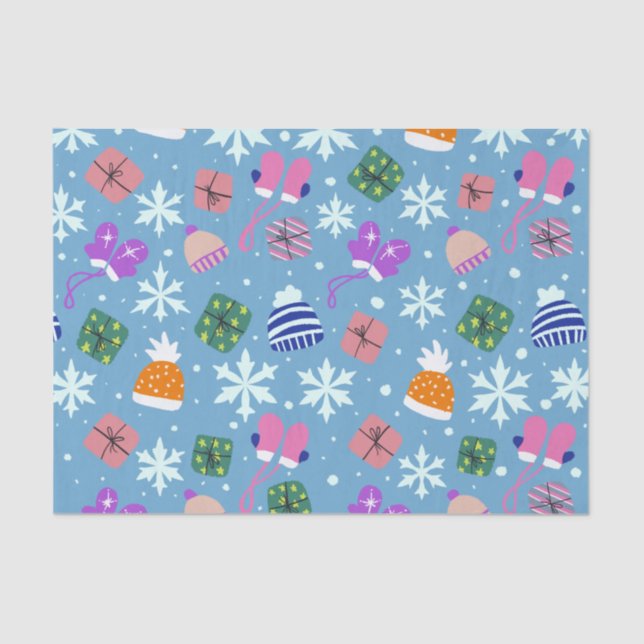Papel De Seda Navidades Doodle Guantes de Invierno Regalos Gorra (Anverso)