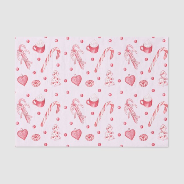Papel De Seda Navidades dulces y chocolate caliente rosa (Anverso)