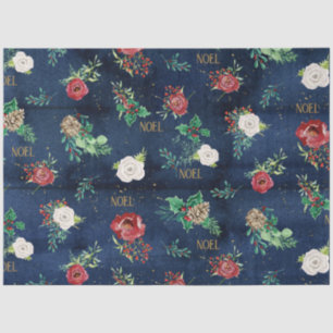Papel De Seda Navidades elegantes Floral w Noel Purpurina Navy