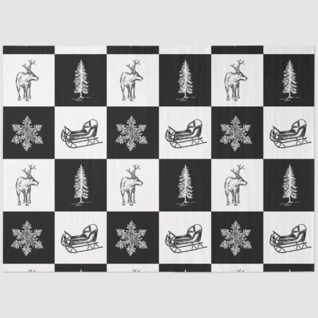 Papel De Seda Navidades elegantes modernos, blancos y negros (Anverso)