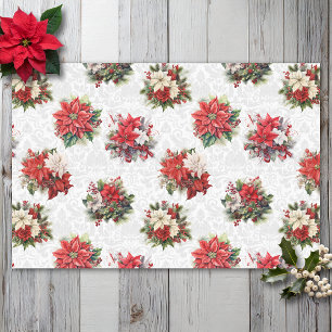 Papel De Seda Navidades elegantes Poinsettias y Damask