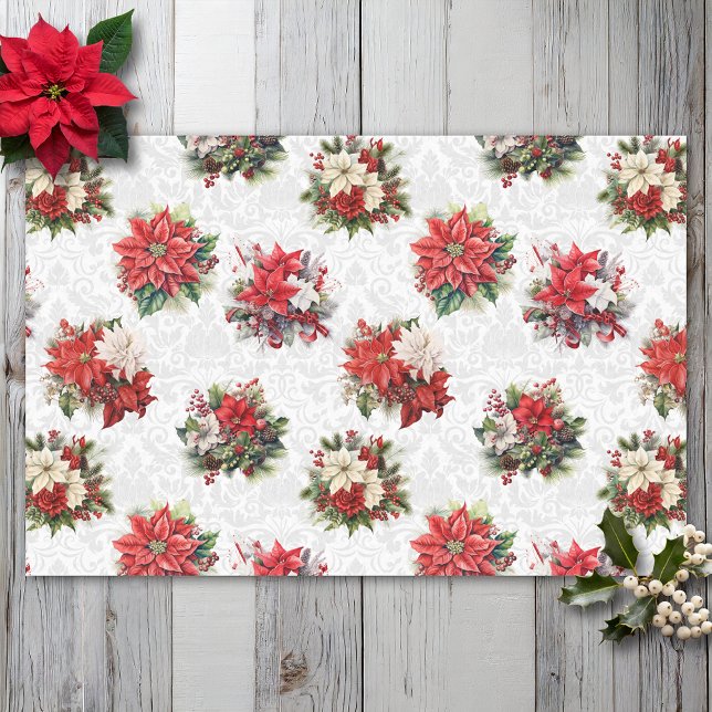 Papel De Seda Navidades elegantes Poinsettias y Damask (Subido por el creador)