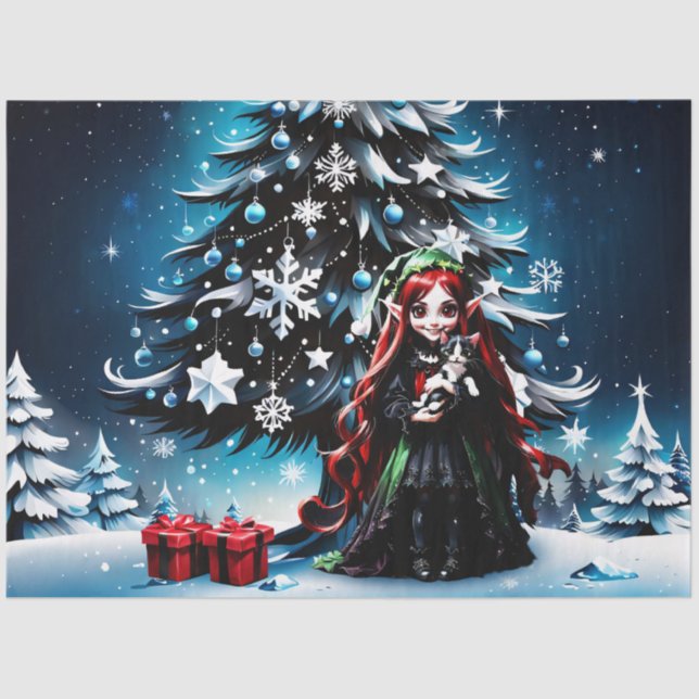 Papel De Seda Navidades Elf con Kitten. (Anverso)