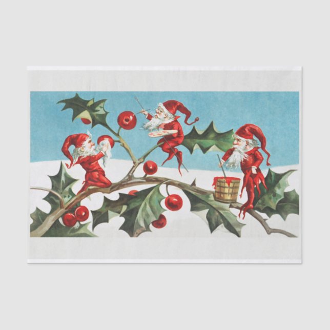 Papel De Seda Navidades elves pintando hiedra y bayas rojas (Anverso)