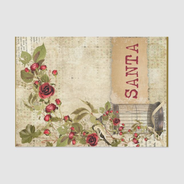 Papel De Seda Navidades Ephemera Rosa Cage Santa Decoupage (Anverso)