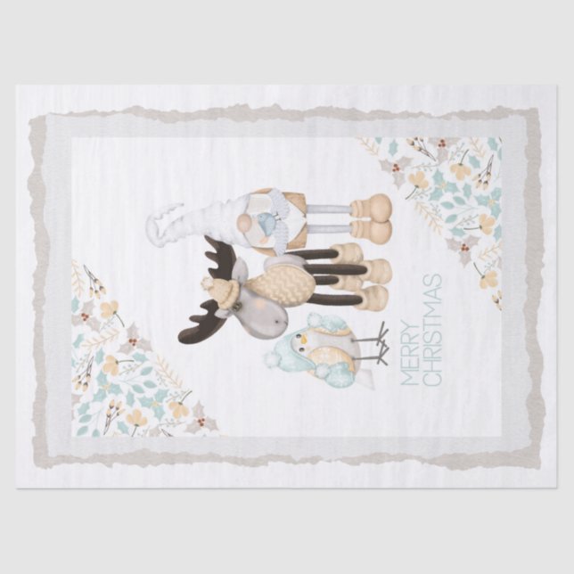 Papel De Seda Navidades escandinavos Gnome - Moose - Bird (Anverso)