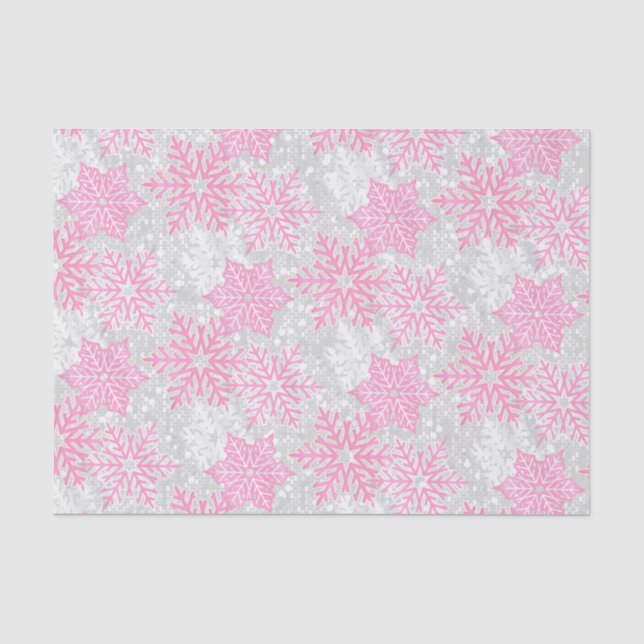 Papel De Seda Navidades esparcen copos de nieve rosa y blanco (Anverso)