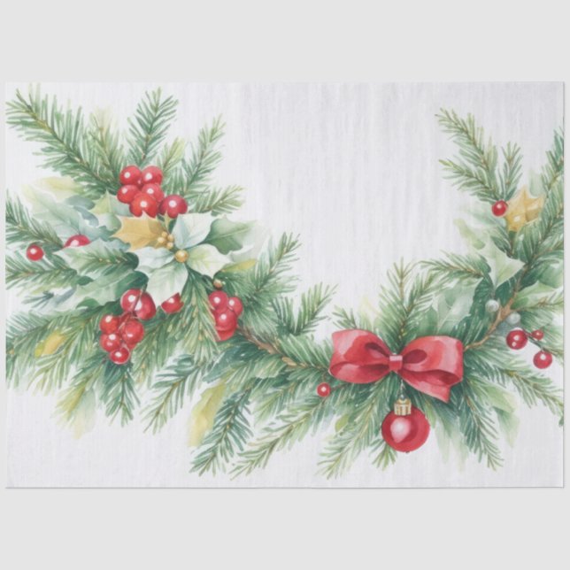 Papel De Seda Navidades Evergreen Garland doblan Berries Rojos (Anverso)