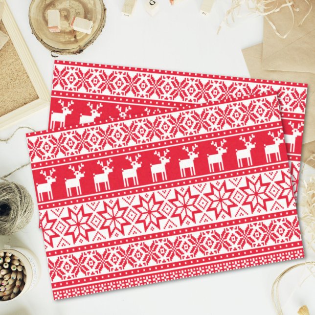 Papel De Seda Navidades feos de renos nórdicos suéter Fiesta (Nordic Reindeer Ugly Christmas Sweater Party Tissue Paper)