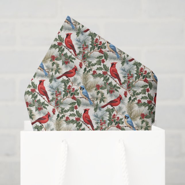 Papel De Seda Navidades festivos acuarela cardenal (Bolsa de regalo)