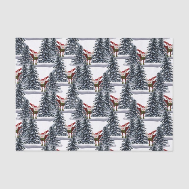 Papel De Seda navidades festivos gnome moose con azulejos (Anverso)